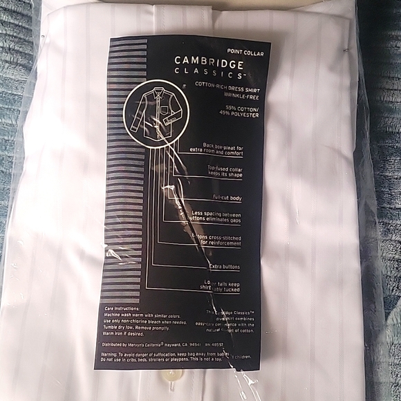 NWT Cambridge Classics white satin stripe button-up dress shirt - Picture 9 of 10